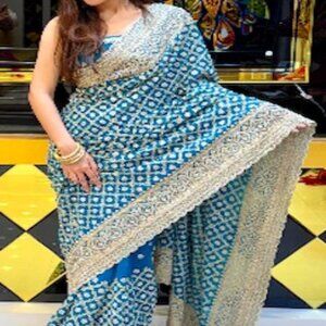 Teal Georgette Sequin Saree